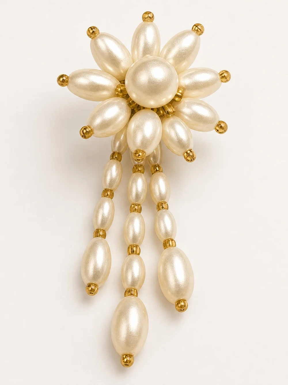 Vintage Large Faux Pearl Floral Clip-On Statement Dangle Earrings